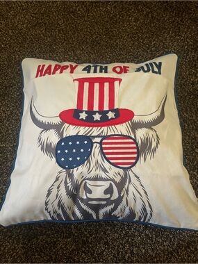 Source Unknown Patriotic Bull Pillow Cover - Red, White, Blue